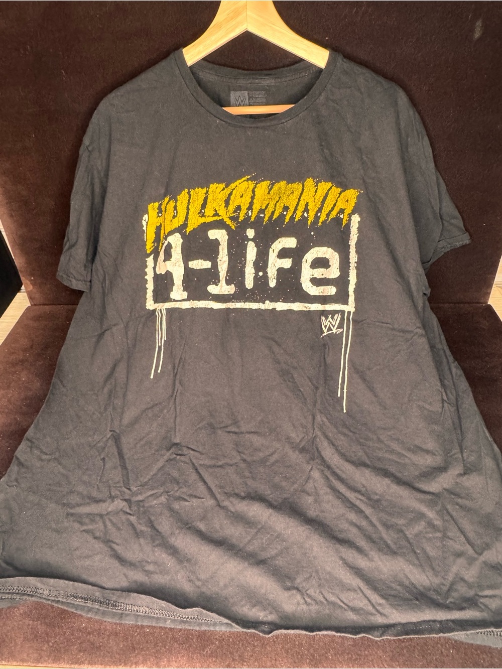 WWE Black Tee with Yellow & White Hulkamania 4-Life Graphic